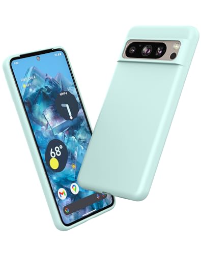 Foluu Liquid Silicone Case für Google Pixel 8 Pro Hülle, Silikon stoßfeste Handyhülle mit [weichem, kratzfestem Mikrofaserfutter] für Google Pixel 8 Pro 2023 (Light Cyan) von Foluu
