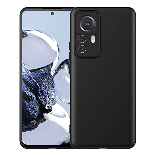 Foluu Liquid Silicone Case für Xiaomi 12T Pro Hülle, Silikon stoßfeste Handyhülle mit [weichem, kratzfestem Mikrofaserfutter] für Xiaomi 12T Pro 2022 (Schwarz) von Foluu