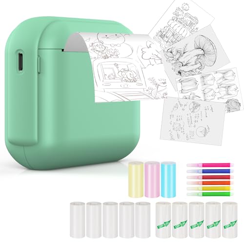Foluu Mini-Bluetooth-Thermodrucker, tragbarer Tintenloser Fototext-Etikettendrucker für DIY-Handwerk, Skizzen, Listen, Memo, Notizen, Journale, Quittungen, Sofortdruckmaschine (Grün) von Foluu