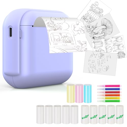 Foluu Mini Bluetooth Thermodrucker Tragbarer Tintenloser Fototext-Etikettendrucker für DIY Handarbeit, Skizzen, Listen, Memo, Notizen, Journals, Quittungen - Sofortdruckmaschine (lila) von Foluu