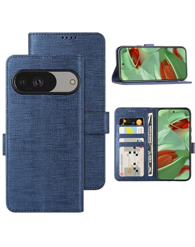 Foluu Schutzhülle für Google Pixel 9/Pixel 9 Pro, Kartenholster, Segeltuch, Flip/Folio, weicher TPU-Stoßfänger mit Ständer, ultradünn, starker Magnetverschluss für Pixel 9/Pixel 9 Pro 2024 (blau) von Foluu