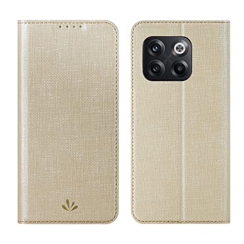 Foluu Schutzhülle für OnePlus 10T 2022, schlankes Design, hochwertiges PU-Leder, Ausweis, Kreditkartenfächer, Ständer, Magnetverschluss, TPU-Bumper für OnePlus 10T 2022 (Gold) von Foluu
