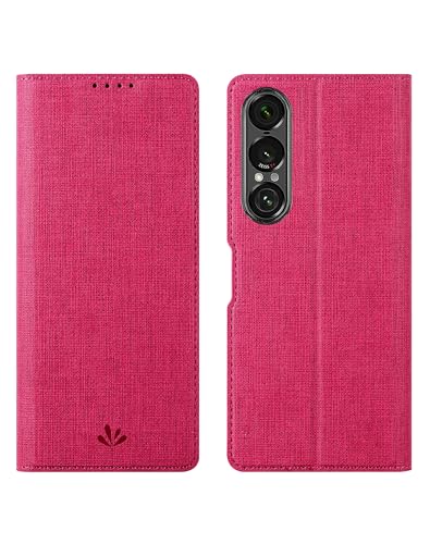 Foluu Schutzhülle für Sony Xperia 1 VII 2025 (dünn), Premium-PU-Leder, Ausweis, Kreditkartenfächer, Ständer, Magnetverschluss, TPU-Bumper für Sony Xperia 1 VII 2025, Rosa von Foluu