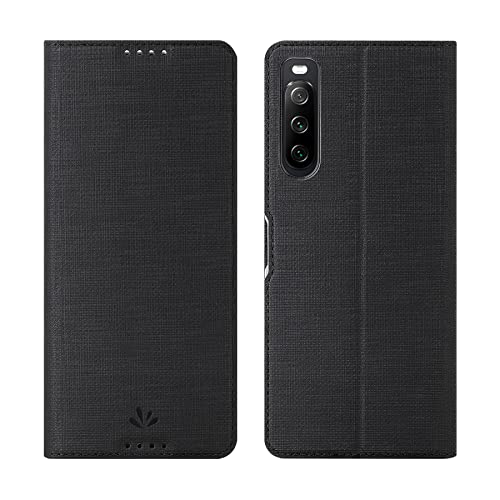 Foluu Schutzhülle für Sony Xperia 10 IV, Klappetui, schlankes Premium-PU-Leder, Ausweis, Kreditkartenfächer, Ständer, Magnetverschluss, TPU-Bumper für Sony Xperia 10 IV 2022 (Schwarz) von Foluu