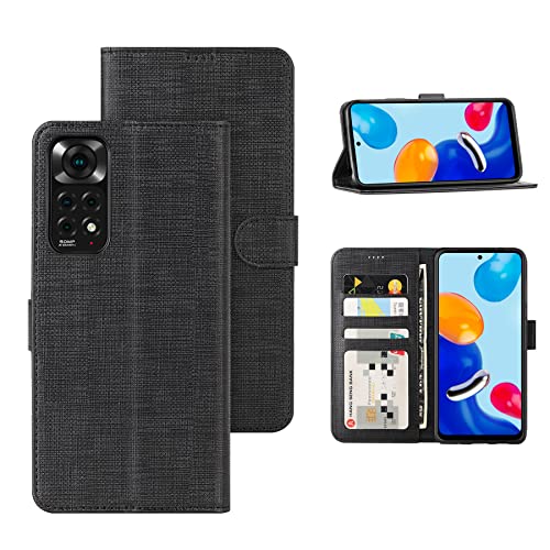 Foluu Schutzhülle für Xiaomi Redmi Note 11, Brieftaschen-Hülle, Kartenholster, Segeltuch, Flip/Folio, weiche TPU-Hülle, starker Magnetverschluss, für Xiaomi Redmi Note 11 2022 (schwarz) von Foluu