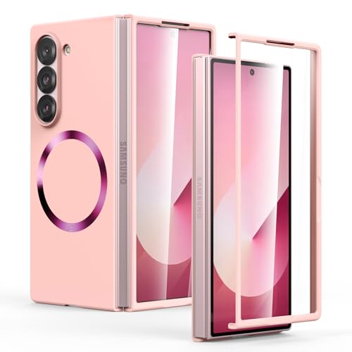 Foluu Slim Fit Magnetische Hülle für Samsung Galaxy Z Fold 6, mit Front Eingebauter Displayschutzfolie, [Kompatibel mit Magsafe], ultradünne, matte PC-Schutzhülle für Galaxy Z Fold6 5G 2024 (Rosa) von Foluu
