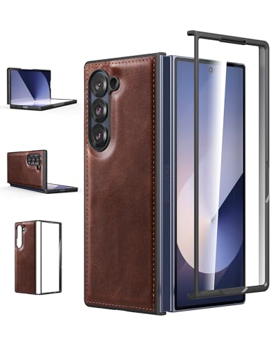 Foluu für Samsung Galaxy Z Fold 6 Hülle, mit Front eingebautem gehärtetem Glas, PU Leder + Harte PC Schale Ultra Dünn Slim Durable Schutzhülle Handyhülle für Samsung Galaxy Z Fold6 5G 2024 (Braun) Foluu für Samsung Galaxy Z Fold 6 Hülle, mit Front eingebautem gehärtetem Glas, PU Leder + Harte PC Schale Ultra Dünn Slim Durable Schutzhülle Handyhülle für Samsung Galaxy Z Fold6 5G 2024 (Braun) von Foluu
