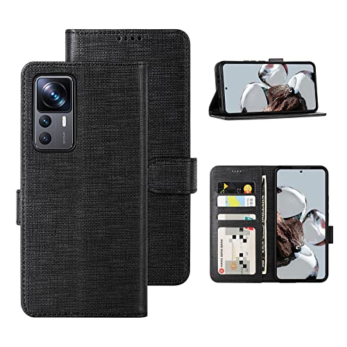 Foluu für Xiaomi 12T Pro/Xiaomi 12T Hülle, Brieftaschen-Hülle [Premium Leder] [Standfunktion] [Kartenfach] [Magnetverschluss] TPU Bumper Stoßfeste Klapphüllen für Xiaomi 12T Pro/12T 2022 (Schwarz) von Foluu