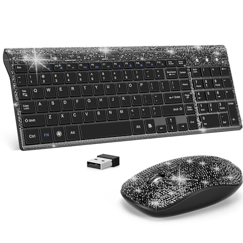 Dazzling Luxury Keyboard and Mouse Wireless, Sparkly Bling Rhinestone Wireless Mouse and Keyboard Gift Set (Black) von Fonicer