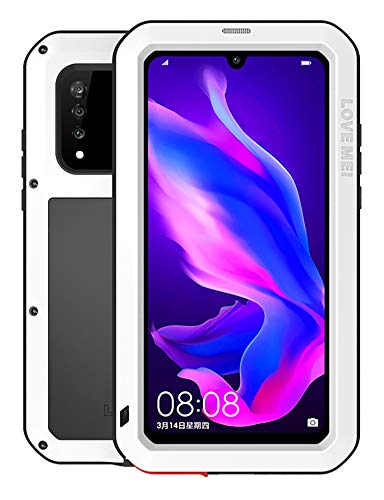 Fonrest Ganzkörper Hülle für Huawei P30, Love MEI 6,1-Zoll Schwerlast Hybride Aluminium Metall Stoßfest Schneesicher Staubdicht Case mit Hartglas, Unterstützt Wireless Charging (P30 Lite, Weiß) von Fonrest