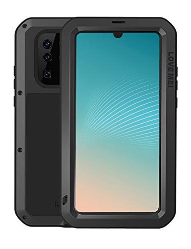 Fonrest Ganzkörper Hülle für Huawei P30 Pro, Love MEI 6,47-Zoll Schwerlast Hybride Aluminium Metall Stoßfest Schneesicher Staubdicht Case mit Hartglas, Unterstützt Wireless Charging (Schwarz) von Fonrest