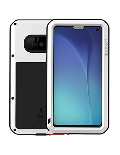 Fonrest Ganzkörper Hülle für Samsung Galaxy S10e, Love MEI 5,8-Zoll Schwerlast Hybride Aluminium Metall Stoßfest Schneesicher Staubdicht Case mit Hartglas, Unterstützt Wireless Charging (Weiß) von Fonrest