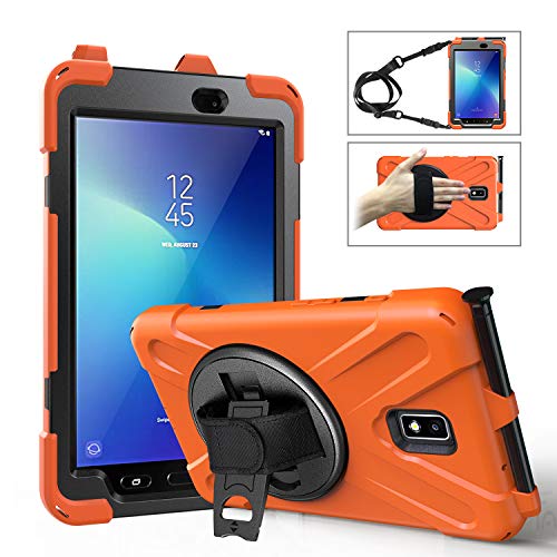 Fonrest Schwerlast Hülle für Samsung Galaxy Tab Active 2 8.0-Zoll T390/T395/T397, Hybrid Stoßfest Fall mit 360° drehbar Handgriff, Ständer, Schulter Gurt, S-Stift Halter (Orange) von Fonrest