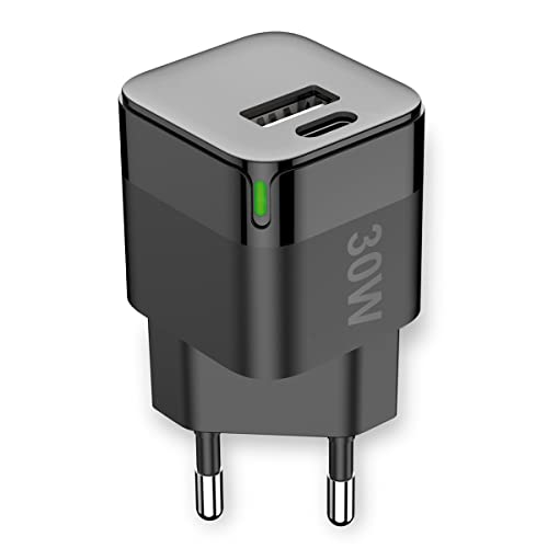 FONTASTIC „GaNto“ USB Schnellladegerät 30W, Handy Ladegerät USB-C PD und USB-A FC, Netzteil USB Schnellladen, 2-in-1 USB Mehrfachstecker, Ladestecker Schwarz von Fontastic