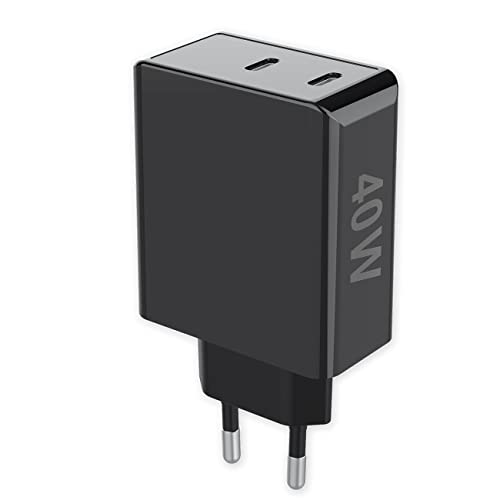 FONTASTIC „GaNto“ USB Schnellladegerät 40W, Handy Ladegerät mit doppeltem USB-C PD Anschluss, Netzteil USB Schnellladen, 2-in-1 USB Mehrfachstecker, Ladestecker Schwarz von Fontastic