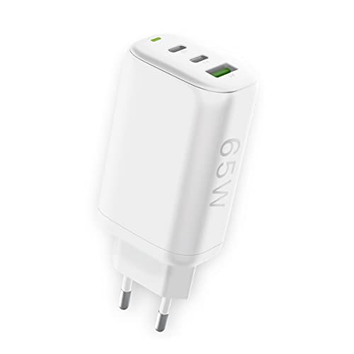 FONTASTIC „GaNto“ USB Schnellladegerät 65W, Handy Ladegerät USB-C PD und USB-A FC, Netzteil USB Schnellladen, 3-in-1 USB Mehrfachstecker, Ladestecker Weiß von Fontastic