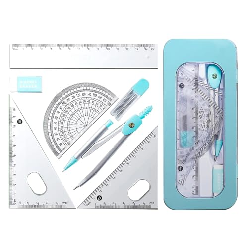 Fonyiunce Zirkel Set Geometrieset 7-Teili, Zirkel Set, Ein Komplettes Lernset, Federmäppchen mit Zirkel und Geodreieck, Schnellverstellzirkel Stream, für Schule, Büro, Uni, Zeichnen, Grundschule von Fonyiunce