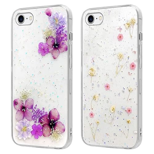 Foonary 2 Stück Handyhülle für Apple iPhone 8/7/SE 2020/SE 2022 Hülle 4,7", Transparent Getrocknete Blumen Design Case Aesthetic Mädchen Frauen Schutzhülle, Weich Silikon Stoßfest für iPhone 8 Cover von Foonary