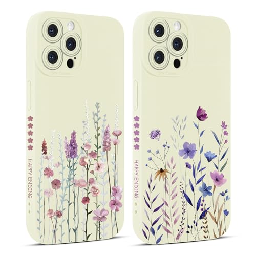 Foonary 2 Stück Hülle für Apple iPhone 15 Pro 6,1", Handyhülle mit Aesthetic Blume Motiv Mode Muster Design Case, Ultra Dünn Weiches Silikon Stoßfest Kameraschutz Bumper Schutzhülle Cover, Blume02 von Foonary