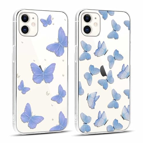 Foonary 2 Stück Transparent Hülle für Apple iPhone 11 6,1", Handyhülle mit Aesthetic Muster Motiv Design Slim Case, Weiches Silikon Stoßfest Kratzfest Bumper Schutzhülle Cover, Schmetterling02 von Foonary