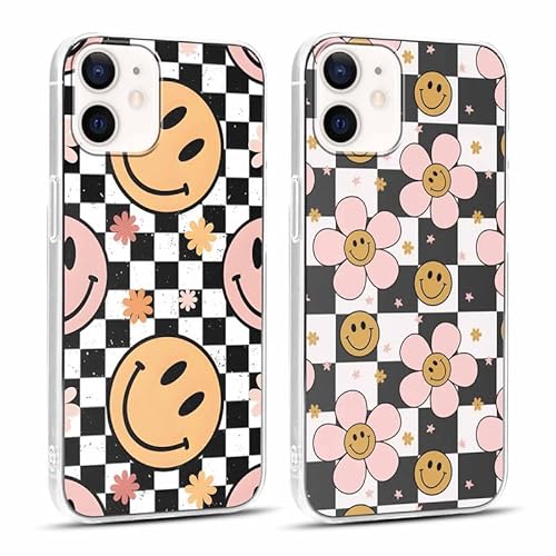 Foonary 2 Stück Transparent Hülle für Apple iPhone 12/iPhone 12 Pro 6,1", Handyhülle mit Aesthetic Muster Motiv Design Slim Case, Weiches Silikon Stoßfest Kratzfest Bumper Schutzhülle Cover, Smiley04 von Foonary