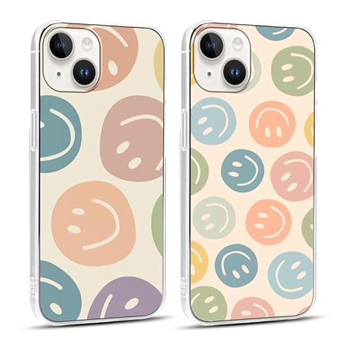 Foonary 2 Stück Transparent Hülle für Apple iPhone 15 6,1", Handyhülle mit Aesthetic Muster Motiv Design Slim Case, Weiches Silikon Stoßfest Kratzfest Bumper Schutzhülle Cover, Smiley 01 von Foonary