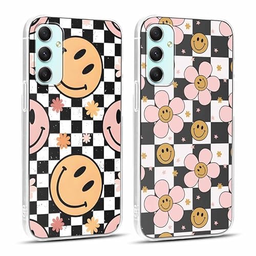 Foonary 2 Stück Transparent Hülle für Samsung Galaxy A34 5G 6,5", Handyhülle mit Aesthetic Muster Motiv Design Slim Case, Weiches Silikon Stoßfest Kratzfest Bumper Schutzhülle Cover, Smiley04 von Foonary