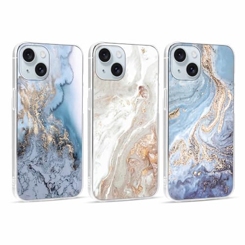 Foonary 3 Stück Transparent Hülle für Apple iPhone 15 6,1", Handyhülle mit Aesthetic Muster Motiv Design Case, Silikon Bumper Schutzhülle Cover für iPhone 15, Marmor 06 von Foonary