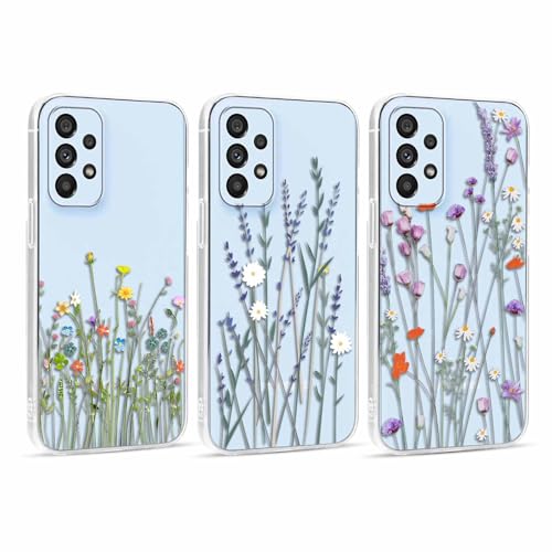 Foonary 3 Stück Transparent Hülle für Samsung Galaxy A53 5G 6,5", Handyhülle mit Aesthetic Muster Motiv Design Case, Silikon Bumper Schutzhülle Cover für Samsung A53 5G, Blume 05 von Foonary