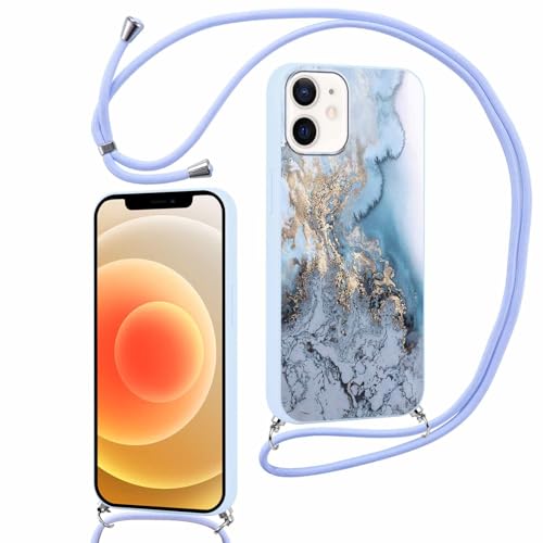 Foonary Handykette Hülle für Apple iPhone 12/iPhone 12 Pro 6,1", Aesthetic Muster Design Handyhülle mit Band Kette Case, Silikon mit Kordel zum Umhängen Schutzhülle Cover mit Schnur, Marmor 08 von Foonary