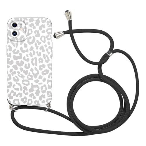 Foonary Handykette Hülle für Apple iPhone 12 6,1", Aesthetic Muster Handyhülle mit Band Kette Case (Abnehmbar), Slim Silikon Stoßfest Kratzfest Bumper Schutzhülle Cover mit Schnur Kordel, Leopard 01 von Foonary