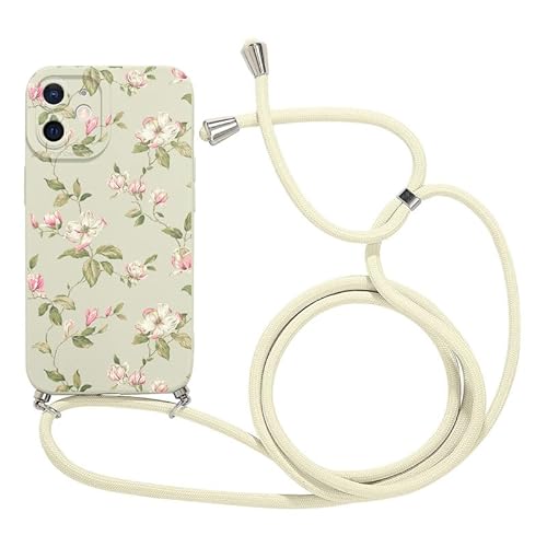 Foonary Handykette Hülle für Apple iPhone 12 6,1", Aesthetic Muster Handyhülle mit Band Kette Case (Abnehmbar), Slim Silikon Stoßfest Kratzfest Bumper Schutzhülle Cover mit Schnur Kordel, Blume 04 von Foonary