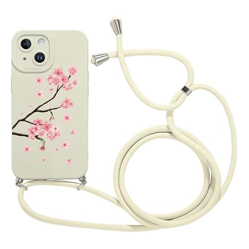 Foonary Handykette Hülle für Apple iPhone 13 6,1", Aesthetic Muster Handyhülle mit Band Kette Case (Abnehmbar), Slim Silikon Stoßfest Kratzfest Bumper Schutzhülle Cover mit Schnur Kordel, Blume 05 von Foonary