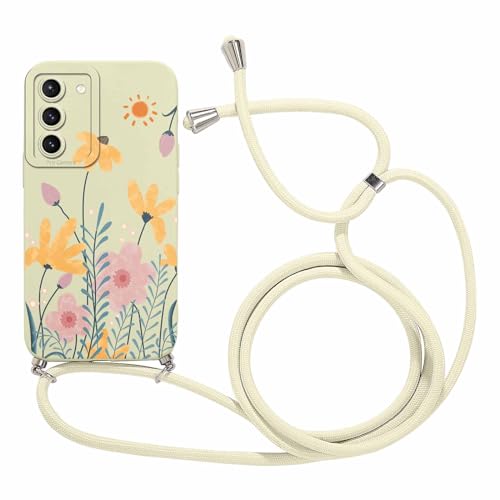 Foonary Handykette Hülle für Samsung Galaxy S21 5G 6,2", Aesthetic Muster Handyhülle mit Band Kette Case, Silikon Bumper Schutzhülle Cover mit Schnur Kordel für Samsung S21 5G, Blume 01 von Foonary