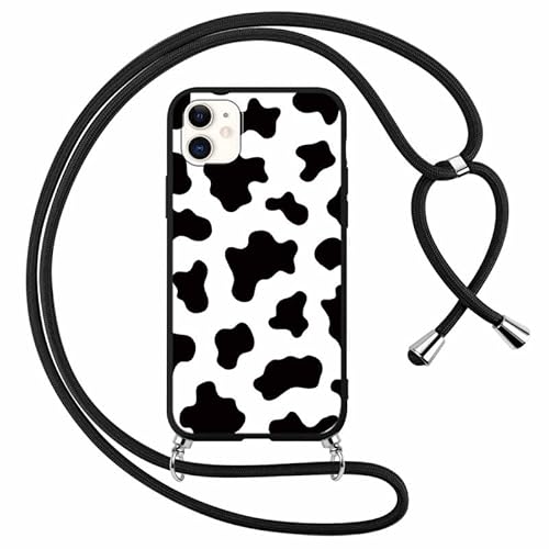 Foonary Handykette Hülle mit Band für Apple iPhone 11 6,1" Handyhülle, Aesthetic Design Kette Necklace Case mit Kordel zum Umhängen Silikon Bumper Schutzhülle Cover Schnur für iPhone 11, Cow von Foonary