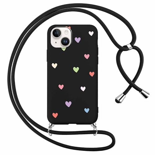 Foonary Handykette Hülle mit Band für Apple iPhone 13 Mini 5,4" Handyhülle, Aesthetic Design Kette Necklace Case mit Kordel zum Umhängen Silikon Bumper Schutzhülle Cover Schnur für iPhone13 Mini, Herz von Foonary