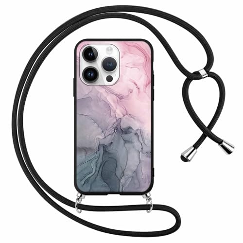 Foonary Handykette Hülle mit Band für Apple iPhone 14 Pro 6,1" Handyhülle, Aesthetic Kette Necklace Case mit Kordel zum Umhängen Silikon Bumper Schutzhülle Cover Schnur für iPhone 14 Pro, Marmor 4 von Foonary