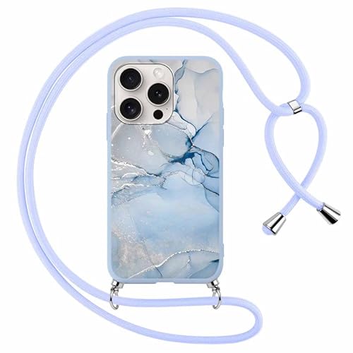 Foonary Handykette Hülle mit Band für Apple iPhone 15 Pro 6,1" Handyhülle, Aesthetic Kette Necklace Case mit Kordel zum Umhängen Silikon Bumper Schutzhülle Cover Schnur für iPhone 15 Pro, Marmor 2 von Foonary