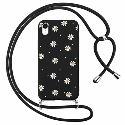 Foonary Handykette Hülle mit Band für Apple iPhone X/Apple iPhone XS 5,8" Handyhülle, Aesthetic Kette Necklace Case mit Kordel zum Umhängen Silikon Schutzhülle Cover Schnur für iPhoneX,Smile Blumen von Foonary