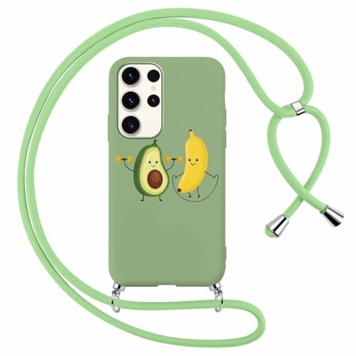 Foonary Handykette Hülle mit Band für Samsung Galaxy S23 Ultra 5G 6,8" Handyhülle, Aesthetic Kette Necklace Case mit Kordel zum Umhängen Silikon Schutzhülle Cover Schnur für Samsung S23 Ultra,Avocado von Foonary