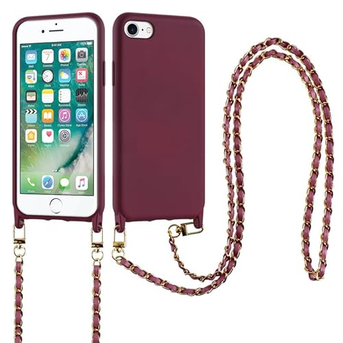 Foonary Handykette Hülle mit Band für iPhone 7/8/SE 2020/SE 2022 4,7", Cover mit Schnur zum Umhängen Schutzhülle, Necklace Handyhülle Handy Kette Kordel Bumper Stoßfest Silikon Phone Case, Rot von Foonary