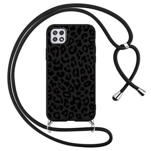 Foonary Handykette Hülle mit Kette für Samsung Galaxy A22 5G 6,6" Handyhülle, Leopard Design Band Necklace Case mit Kordel zum Umhängen Silikon Bumper Kratzfest Schutzhülle Cover Schnur für SamsungA22 von Foonary