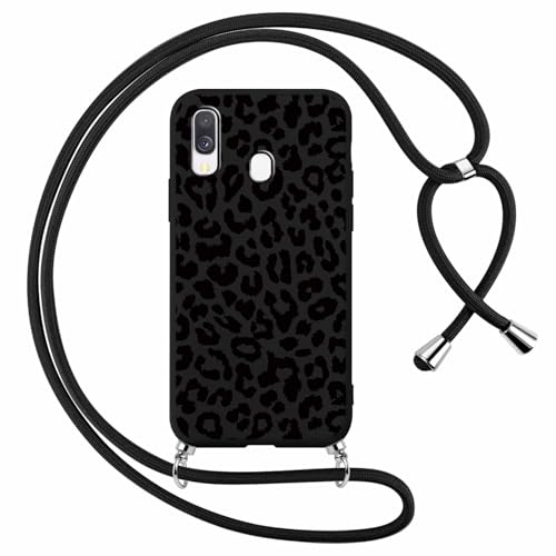 Foonary Handykette Hülle mit Kette für Samsung Galaxy A40 5,9" Handyhülle, Leopard Design Band Necklace Case mit Kordel zum Umhängen Silikon Bumper Kratzfest Schutzhülle Cover Schnur für Samsung A40 von Foonary