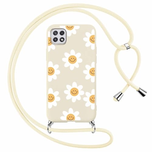 Foonary Handykette Hülle mit Kette für Samsung Galaxy S21 / S30 6,2" Handyhülle, Blumen Smile Design Band Necklace Case mit Kordel zum Umhängen Silikon Bumper Schutzhülle Cover Schnur von Foonary