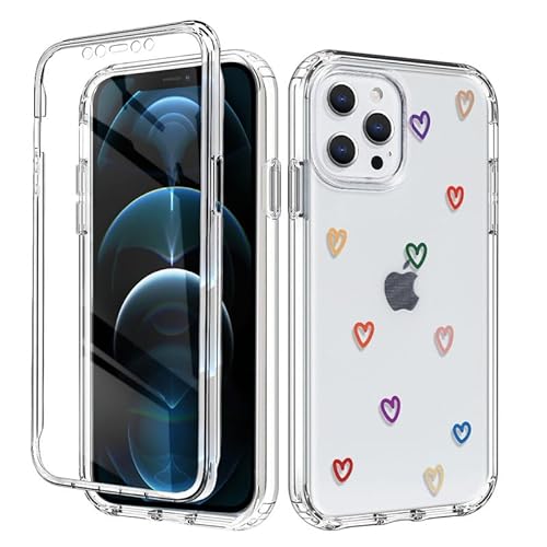 Foonary Hülle Kompatibel für Apple iPhone 11 6,1", 360 Grad Aesthetic Transparent Herz Handyhülle mit Integriertem Displayschutz Komplettschutz Stoßfest TPU Schutzhülle für iPhone 11 Case von Foonary