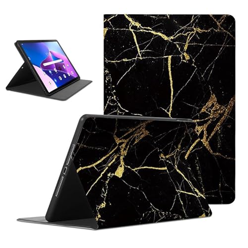 Foonary Hülle für Lenovo Tab M10 Plus 3rd Gen 2022 10,6", Ultra Dünn Tablet Schutzhülle mit Standfunktion PU Leder Stoßfeste Aesthetic Design Case Cover für Tab M10 Plus 3rd Gen, Schwarz Marmor von Foonary