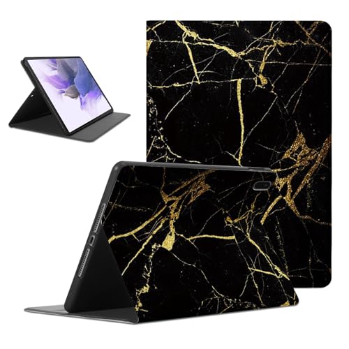 Foonary Hülle für Samsung Galaxy Tab S7 FE 12,4", Aesthetic Design Ultra Dünn Leicht Tablet Schutzhülle mit Standfunktion TPU Rücken PU Leder Stoßfeste Case Cover für Tab S7 FE, Schwarz Marmor von Foonary