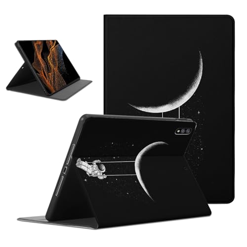 Foonary Hülle für Samsung Galaxy Tab S8 Ultra 14,6", Aesthetic Design Ultra Dünn Leicht Tablet Schutzhülle mit Standfunktion TPU Rücken PU Leder Stoßfeste Case Cover für Tab S8 Ultra,Schwarz Astronaut von Foonary