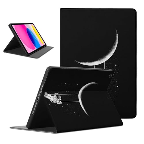 Foonary Hülle für iPad 10 Generation 10,9" 2022 A2757/A2777, Ultra Dünn Tablet Schutzhülle mit Standfunktion PU Leder Stoßfeste Aesthetic Design Case Cover für iPad 10. Gen, Schwarz Astronaut von Foonary