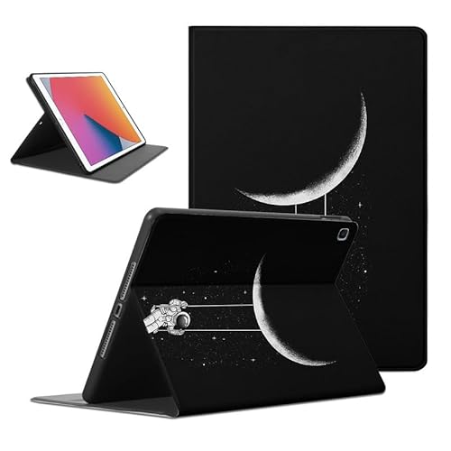 Foonary Hülle für iPad 9th (2021)/ iPad 8th (2020) / iPad 7th (2019) 10,2", Aesthetic Ultra Dünn Leicht Tablet Schutzhülle mit Standfunktion TPU Rücken PU Leder Stoßfeste Case Cover, Schwarz Astronaut von Foonary